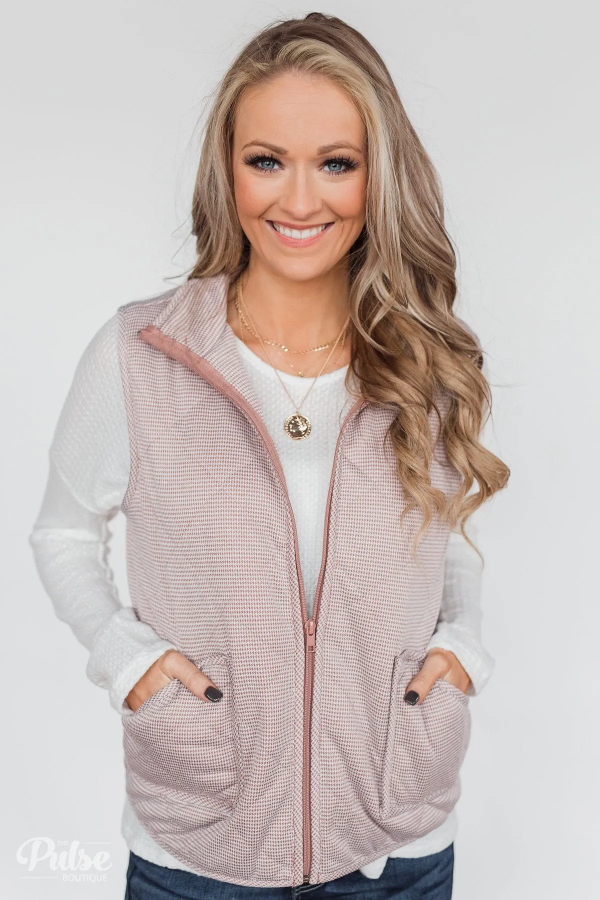 Quilted Pocket Vest- Mauve