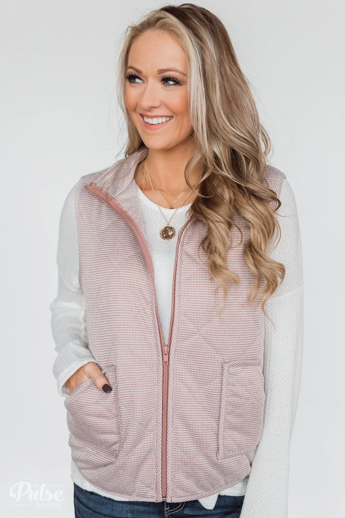 Quilted Pocket Vest- Mauve