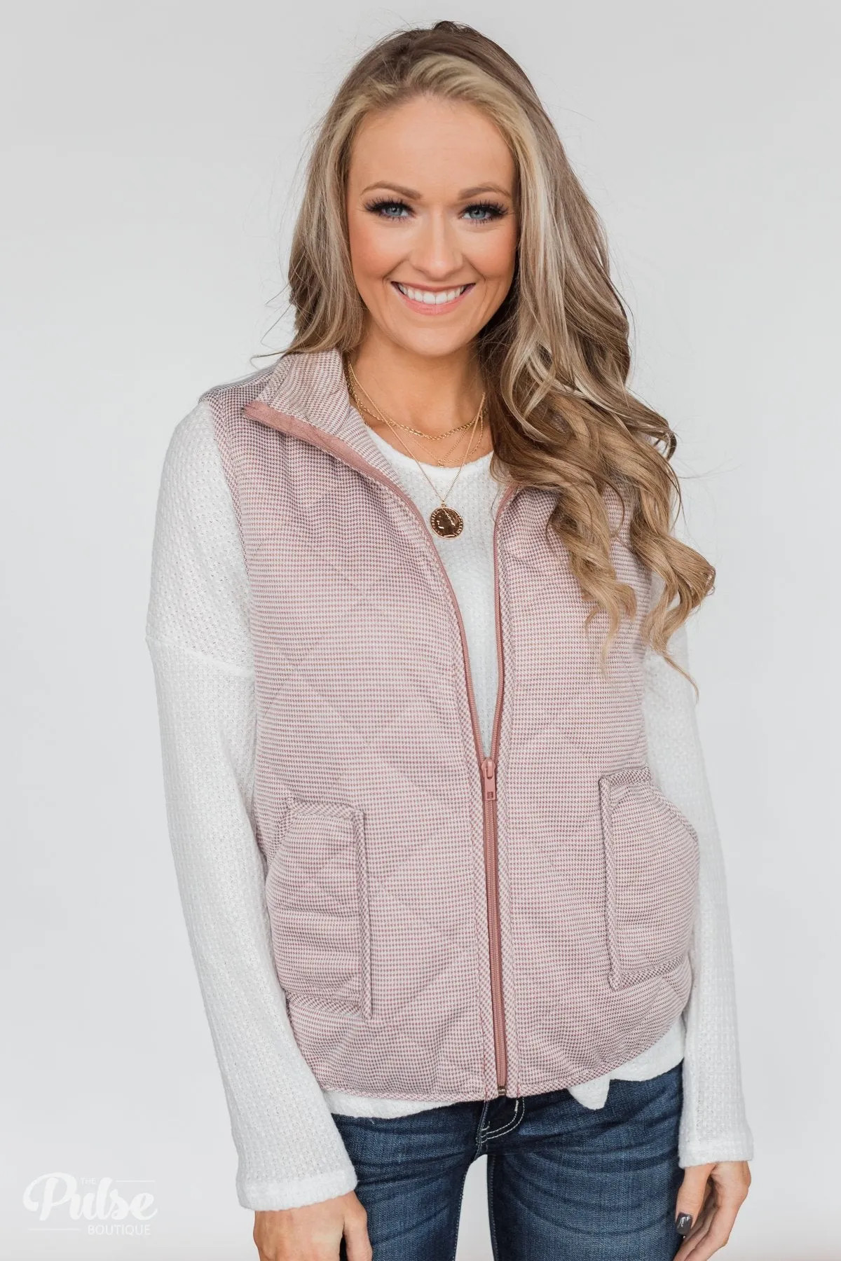 Quilted Pocket Vest- Mauve