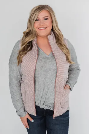Quilted Pocket Vest- Mauve