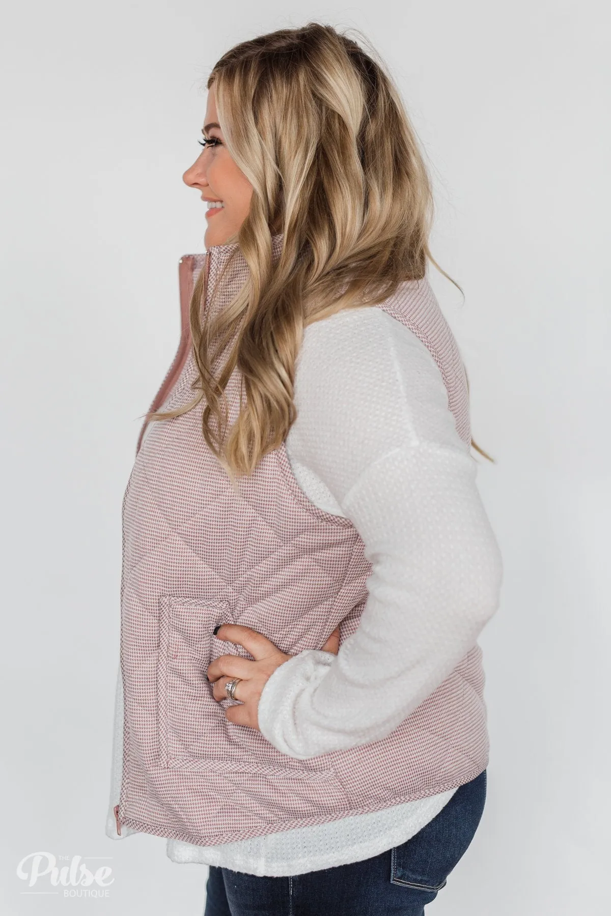 Quilted Pocket Vest- Mauve