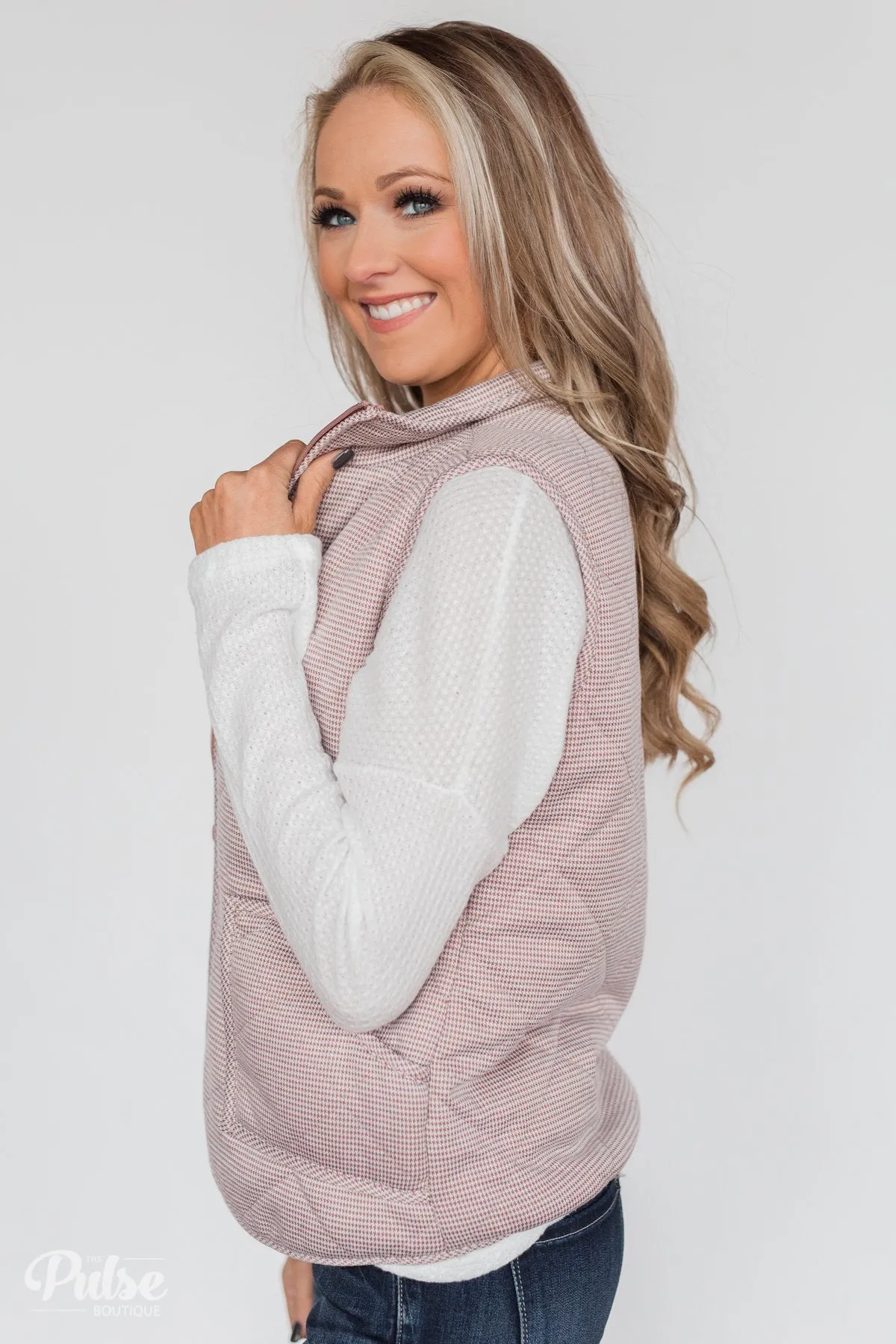 Quilted Pocket Vest- Mauve