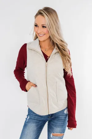 Quilted Pocket Vest- Oatmeal
