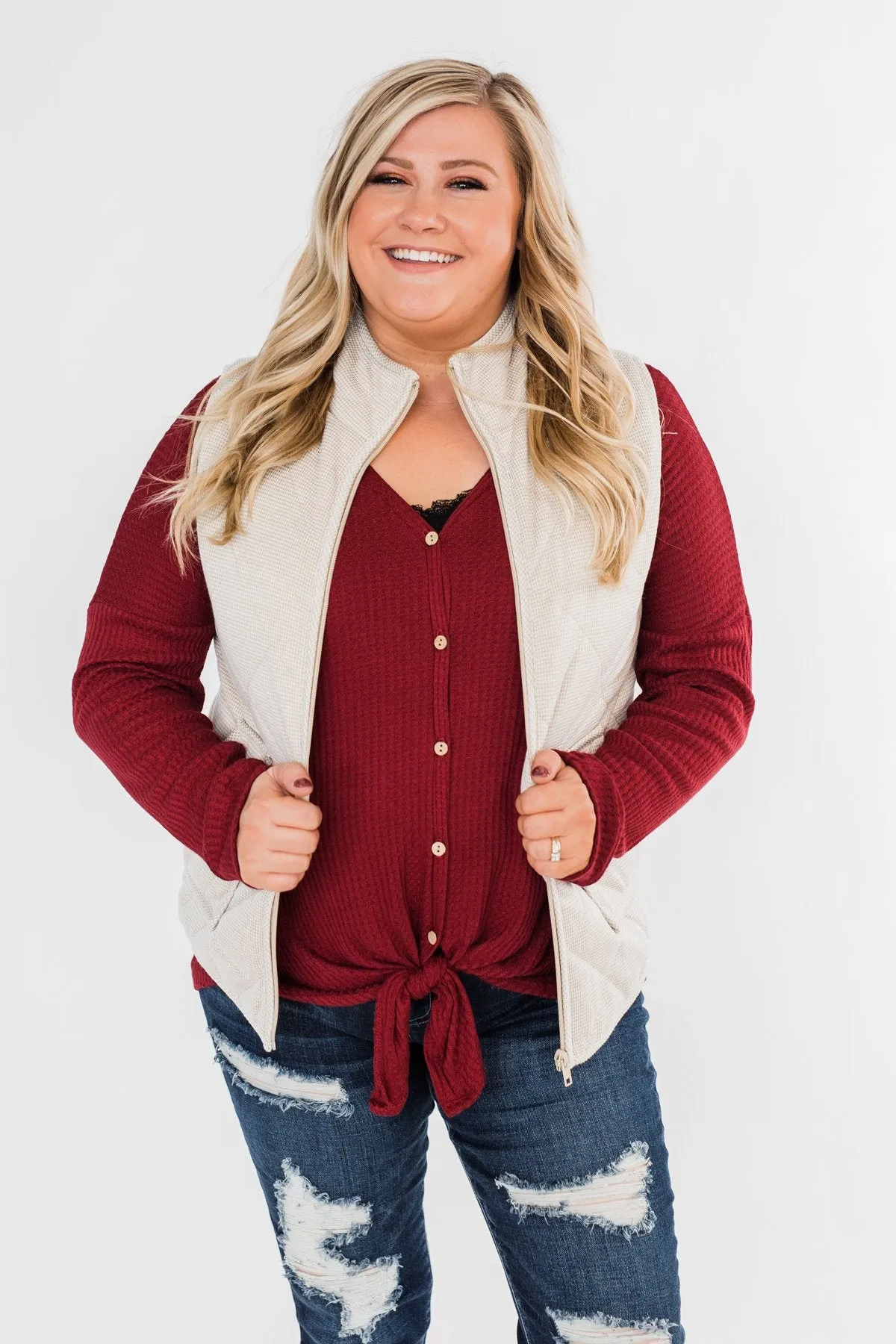 Quilted Pocket Vest- Oatmeal