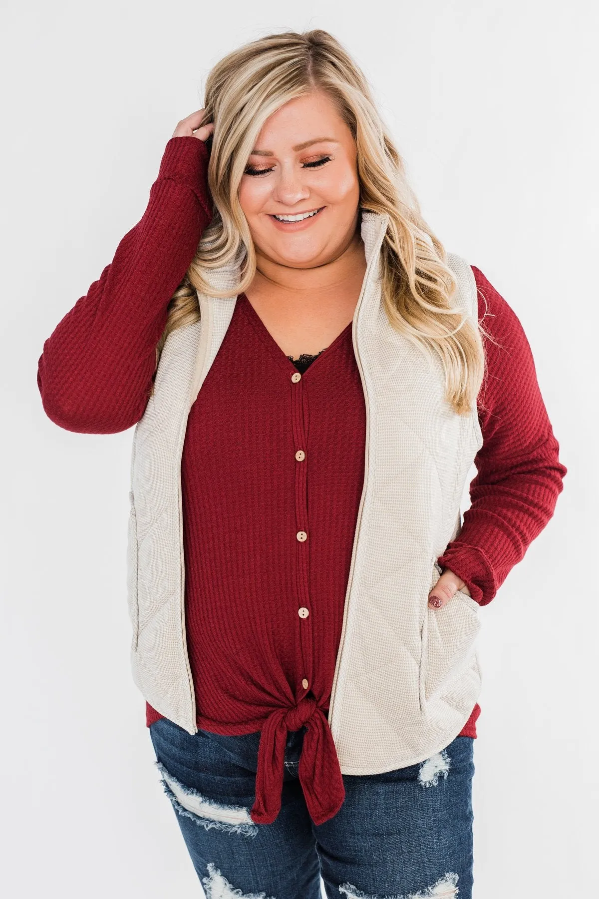 Quilted Pocket Vest- Oatmeal