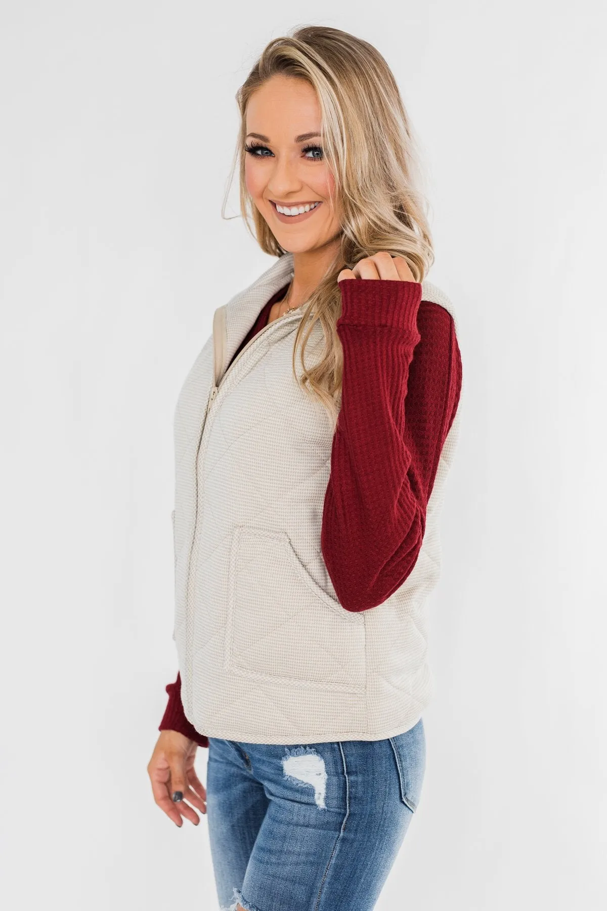 Quilted Pocket Vest- Oatmeal