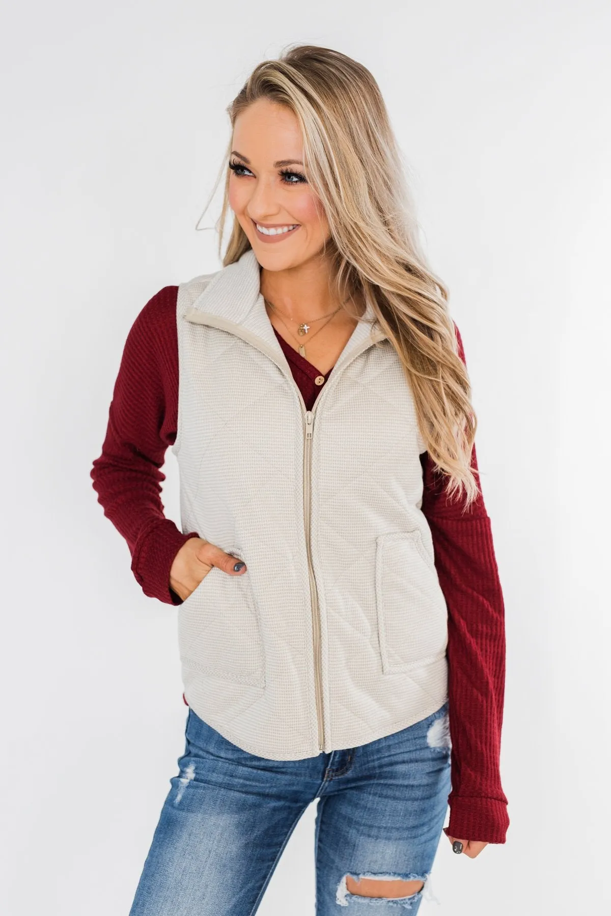 Quilted Pocket Vest- Oatmeal