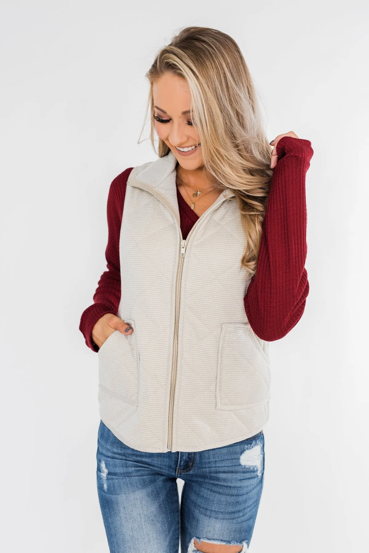 Quilted Pocket Vest- Oatmeal