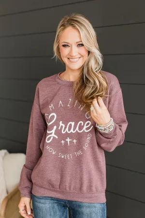 "Amazing Grace" Crew Neck Pullover- Plum