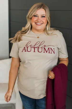 "Hello Autumn" Graphic Tee- Tan