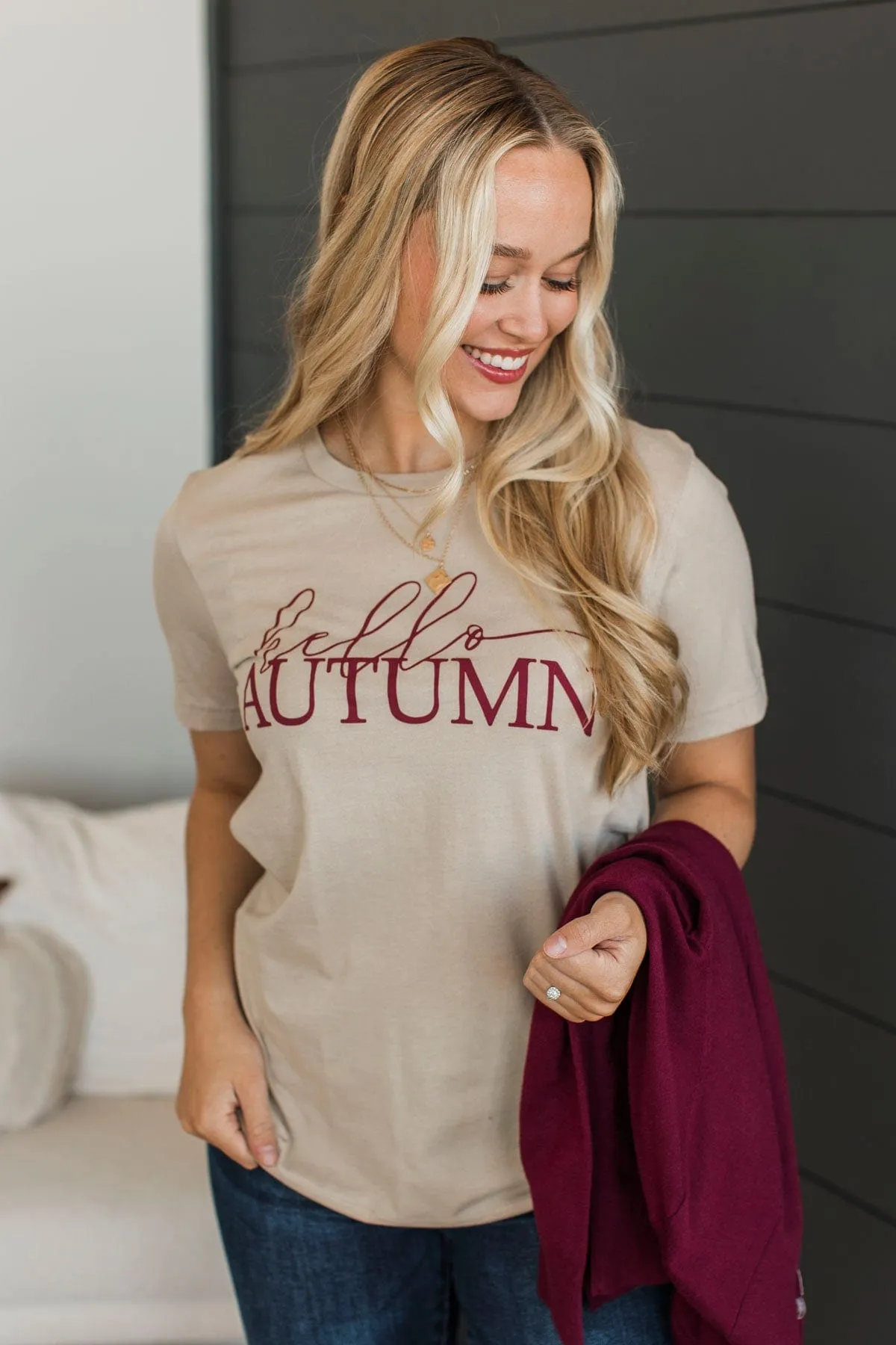 "Hello Autumn" Graphic Tee- Tan