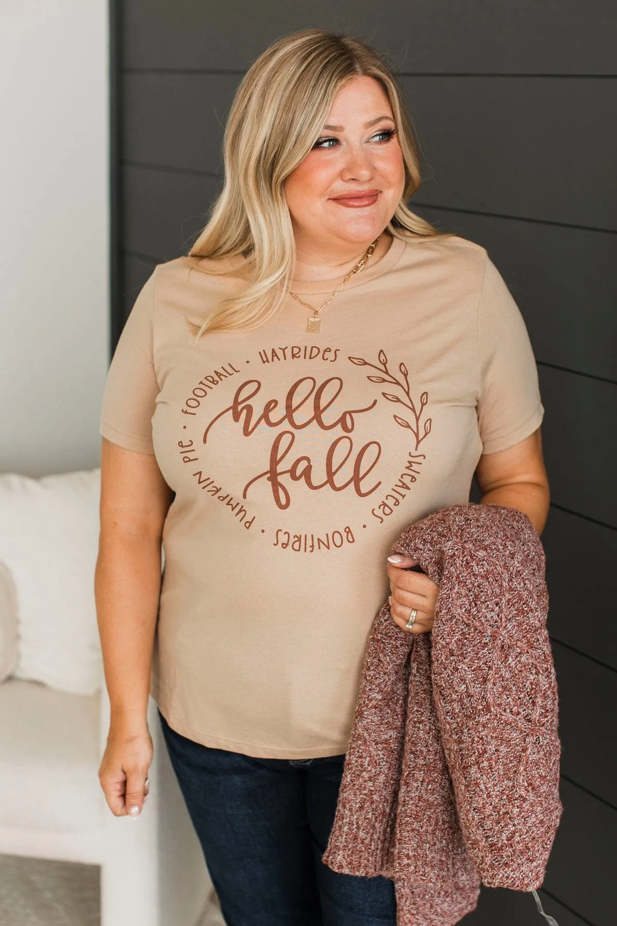 "Hello Fall" Graphic Tee- Sand