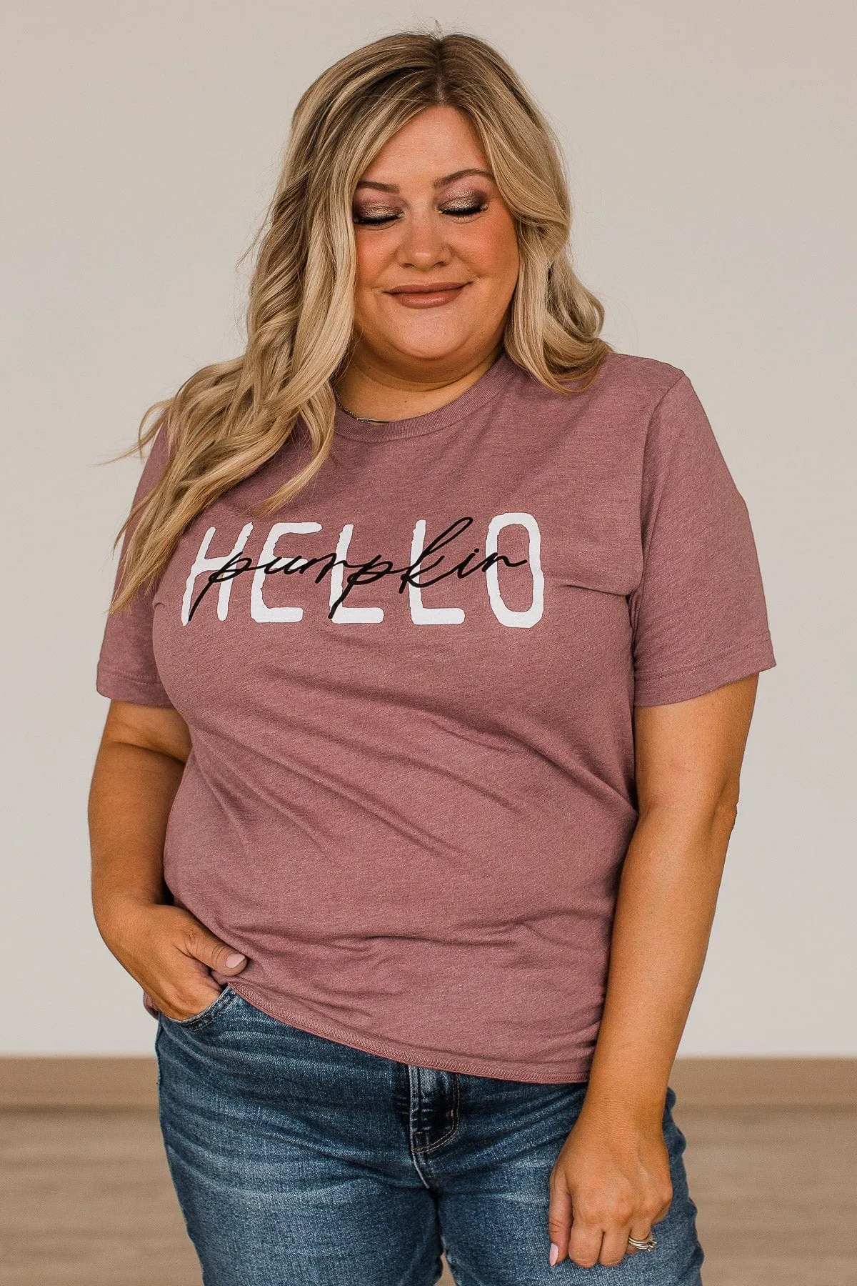 "Hello Pumpkin" Graphic Tee- Mauve