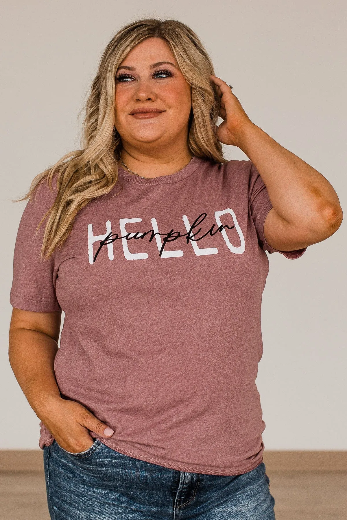 "Hello Pumpkin" Graphic Tee- Mauve