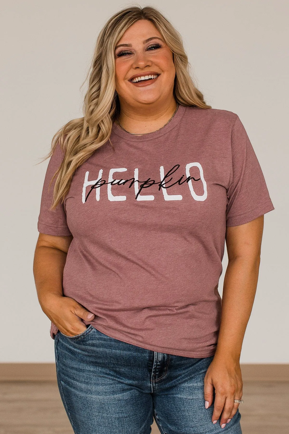 "Hello Pumpkin" Graphic Tee- Mauve