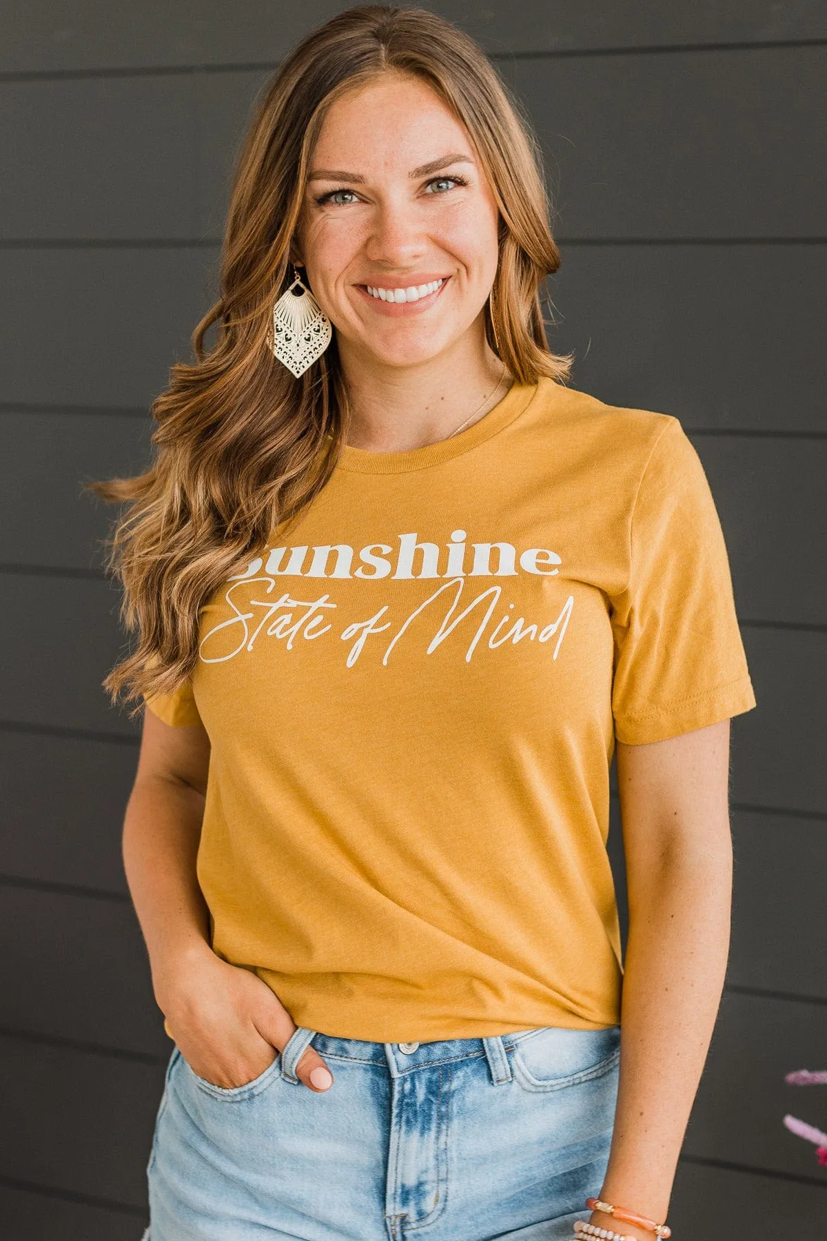 "Sunshine State Of Mind" Graphic Tee- Mustard