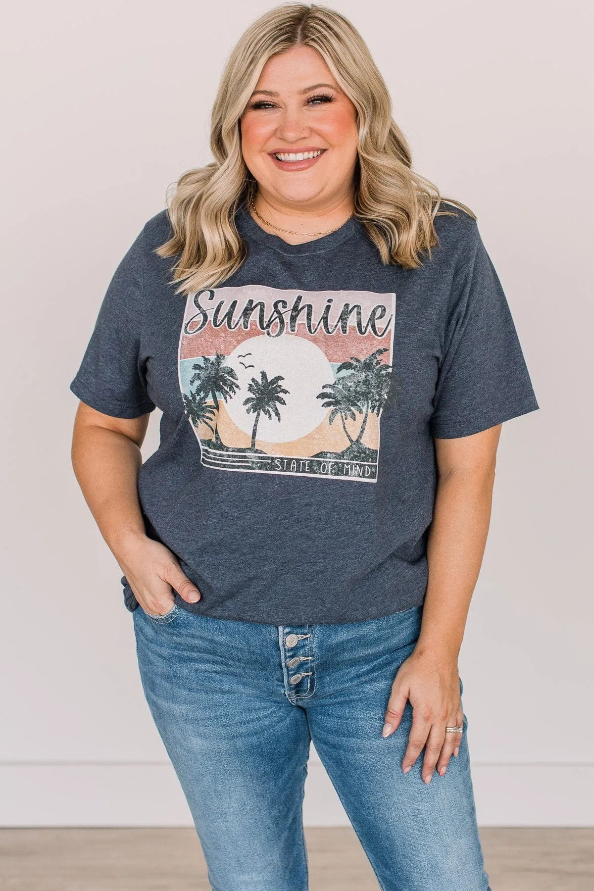 "Sunshine State Of Mind" Graphic Tee- Navy