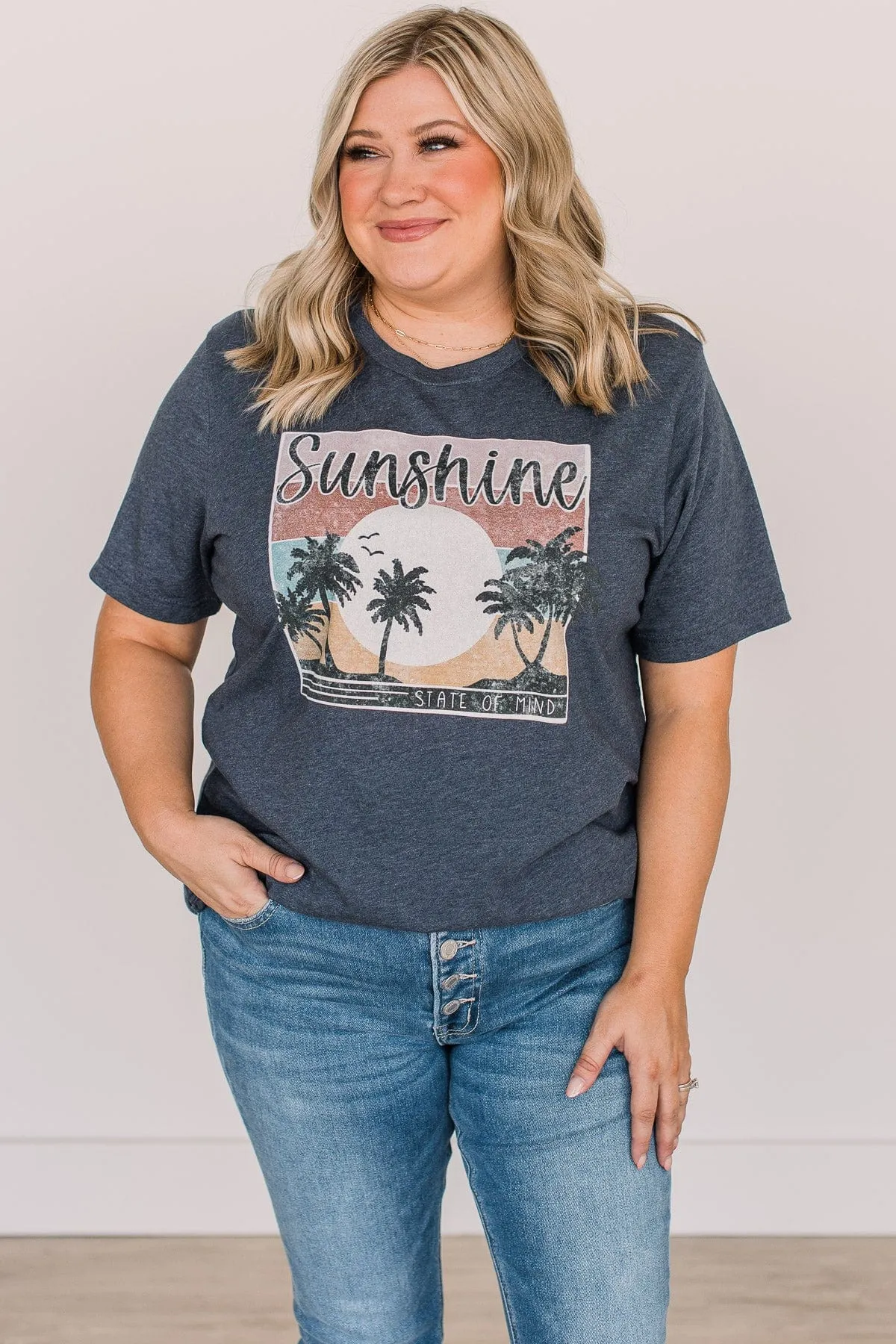 "Sunshine State Of Mind" Graphic Tee- Navy