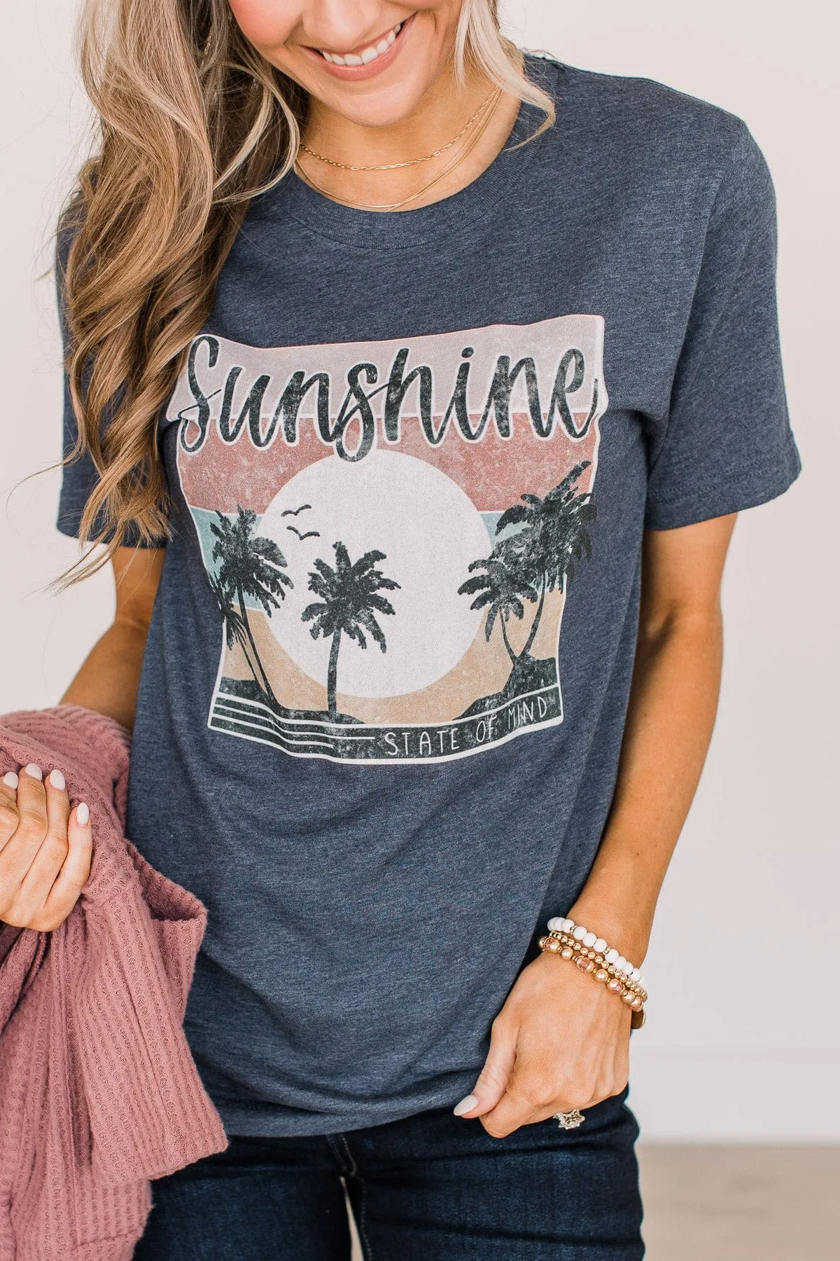 "Sunshine State Of Mind" Graphic Tee- Navy