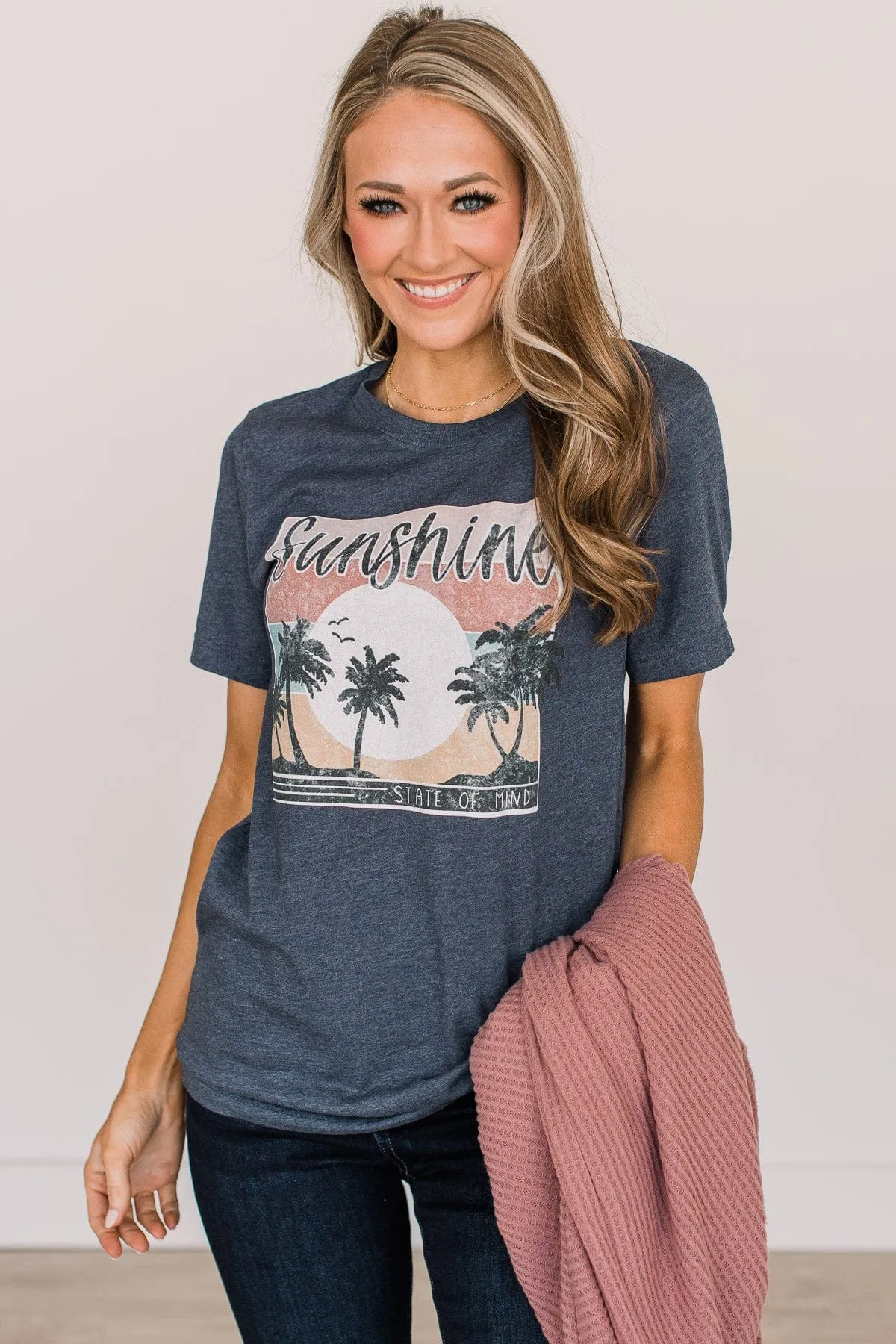 "Sunshine State Of Mind" Graphic Tee- Navy