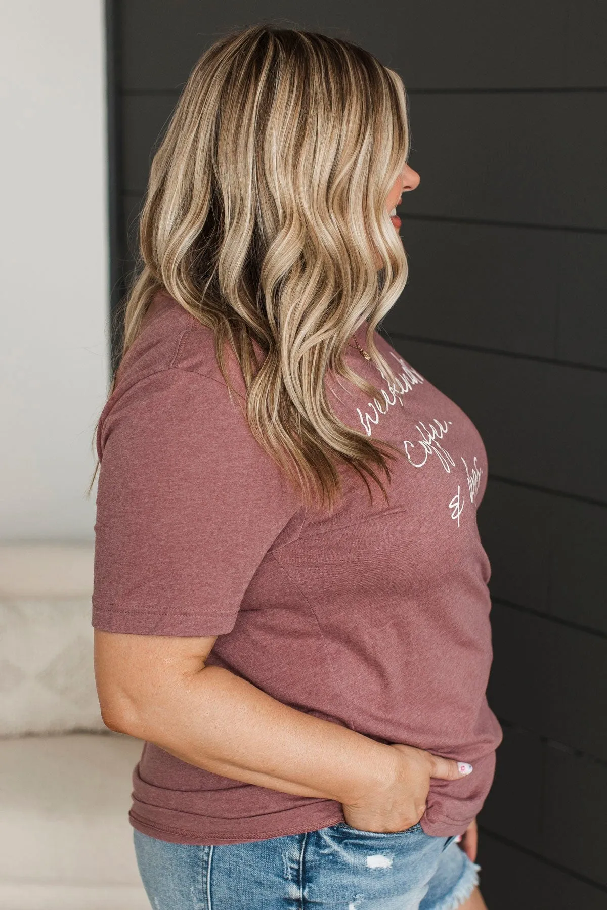 "Weekends. Coffee. & Dogs" Graphic Tee- Dark Mauve