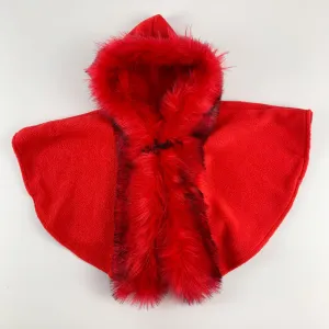 Red Baby Girl Cape with Faux Fur Trim