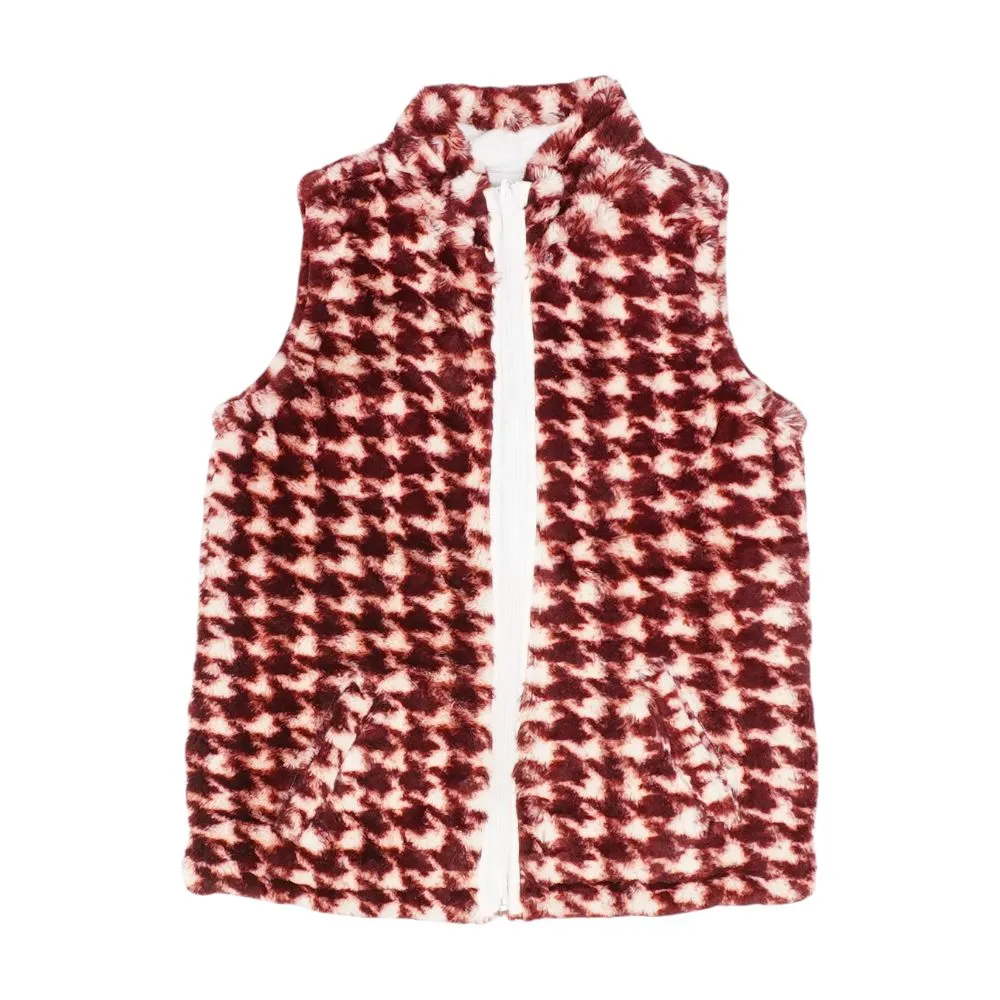 Red Houndstooth Fur Vest
