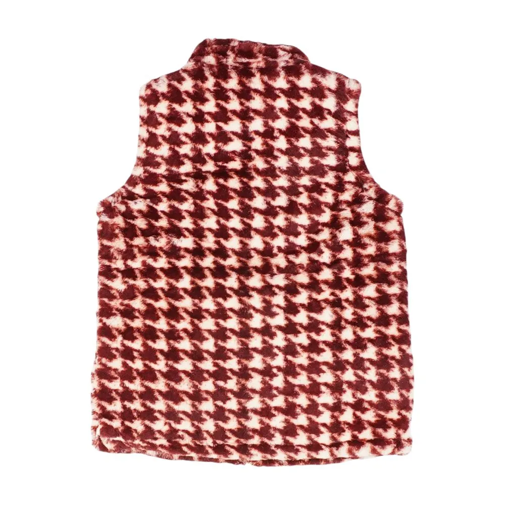 Red Houndstooth Fur Vest