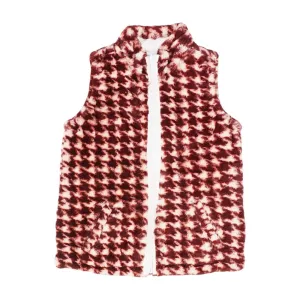 Red Houndstooth Fur Vest