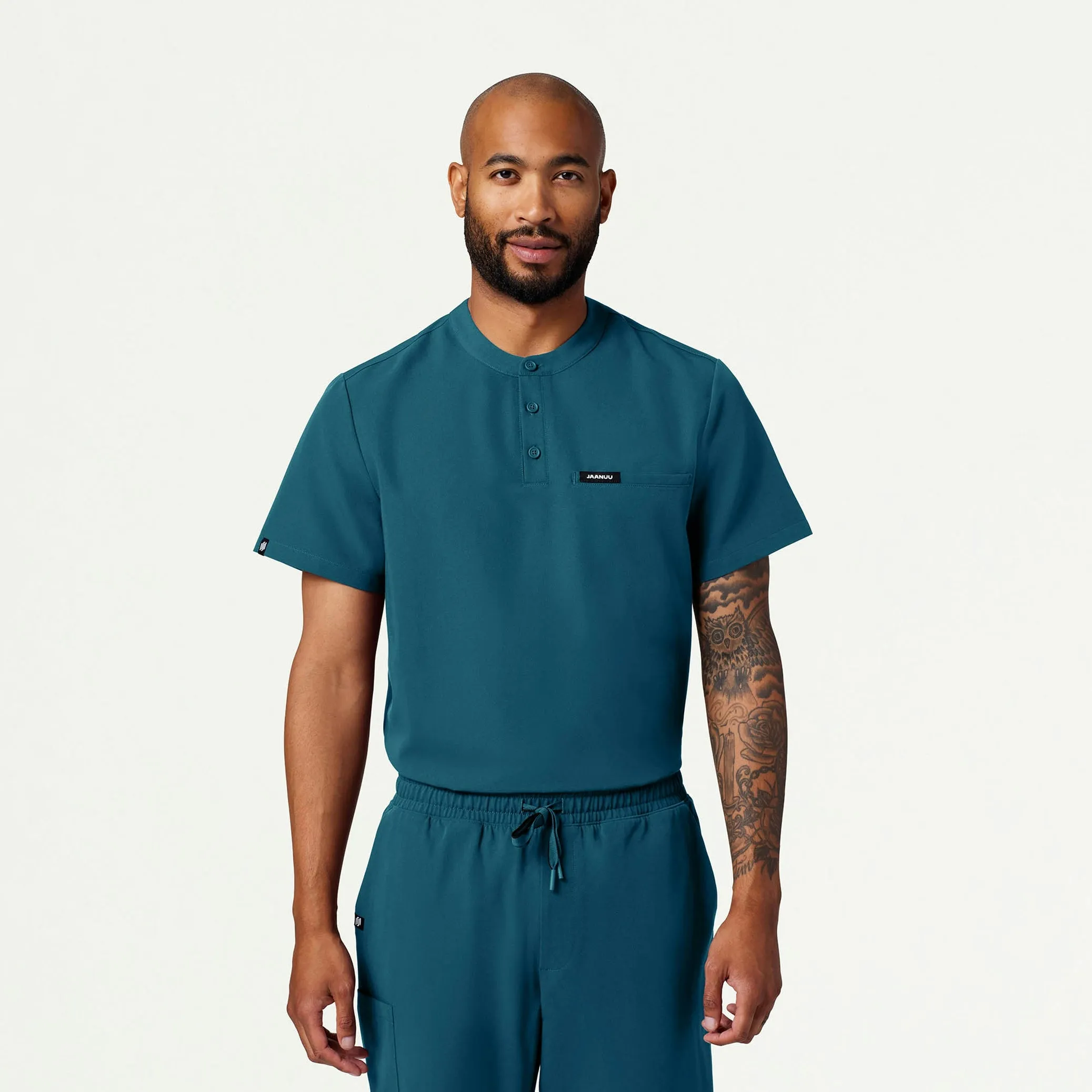 Reeve Henley Scrub Top - Caribbean Blue