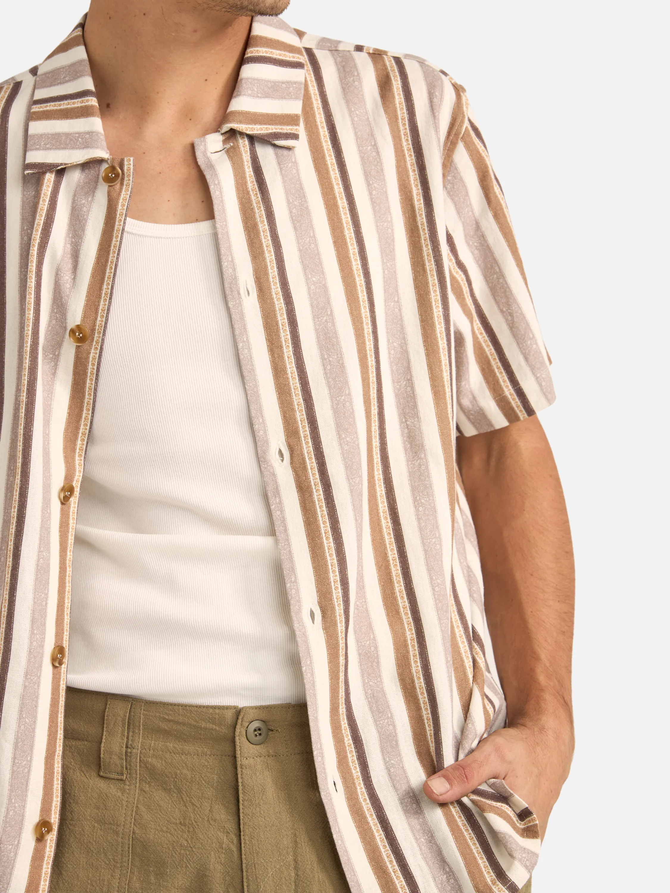 Rhythm Paisley Stripe SS Shirt - Cedar
