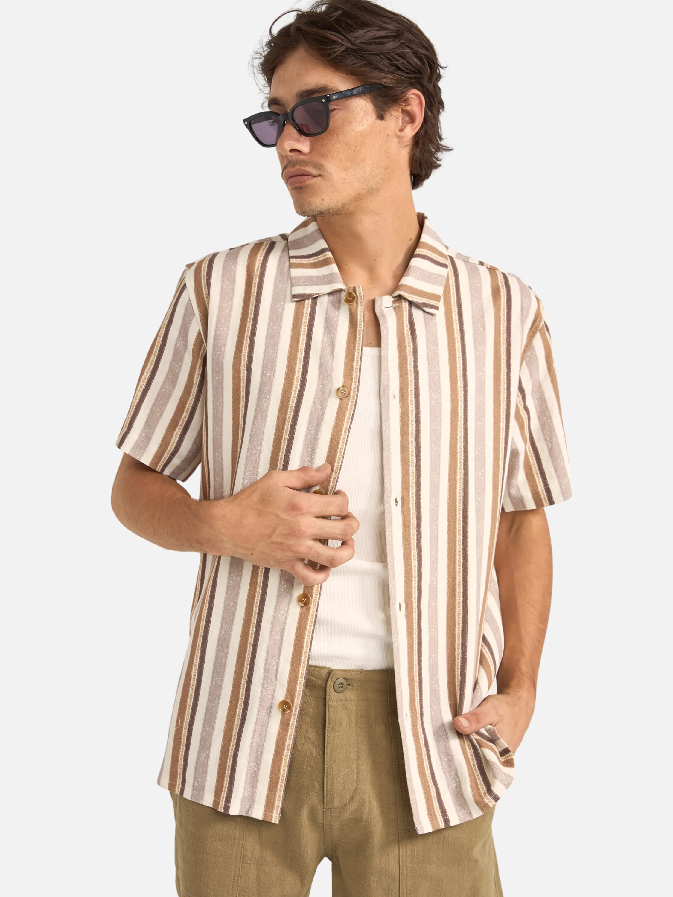 Rhythm Paisley Stripe SS Shirt - Cedar
