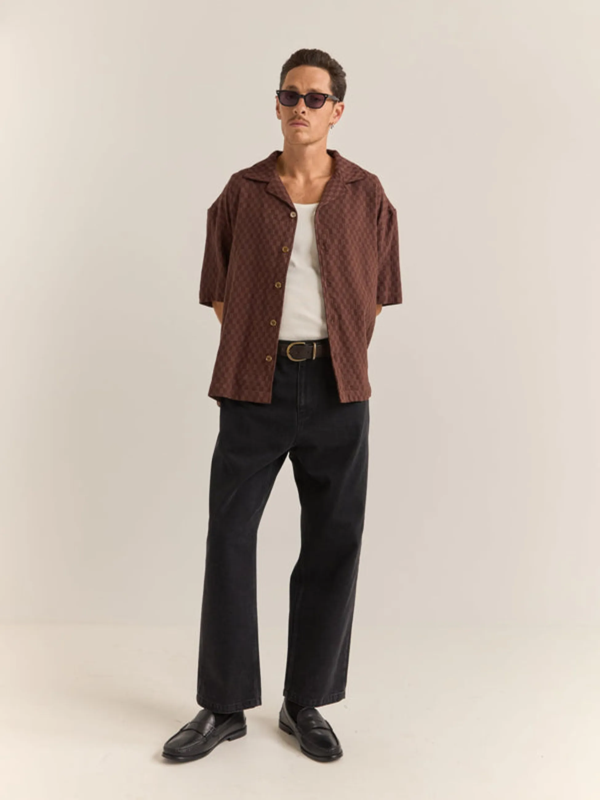 Rhythm Relaxed Textured SS Shirt - Chocolate