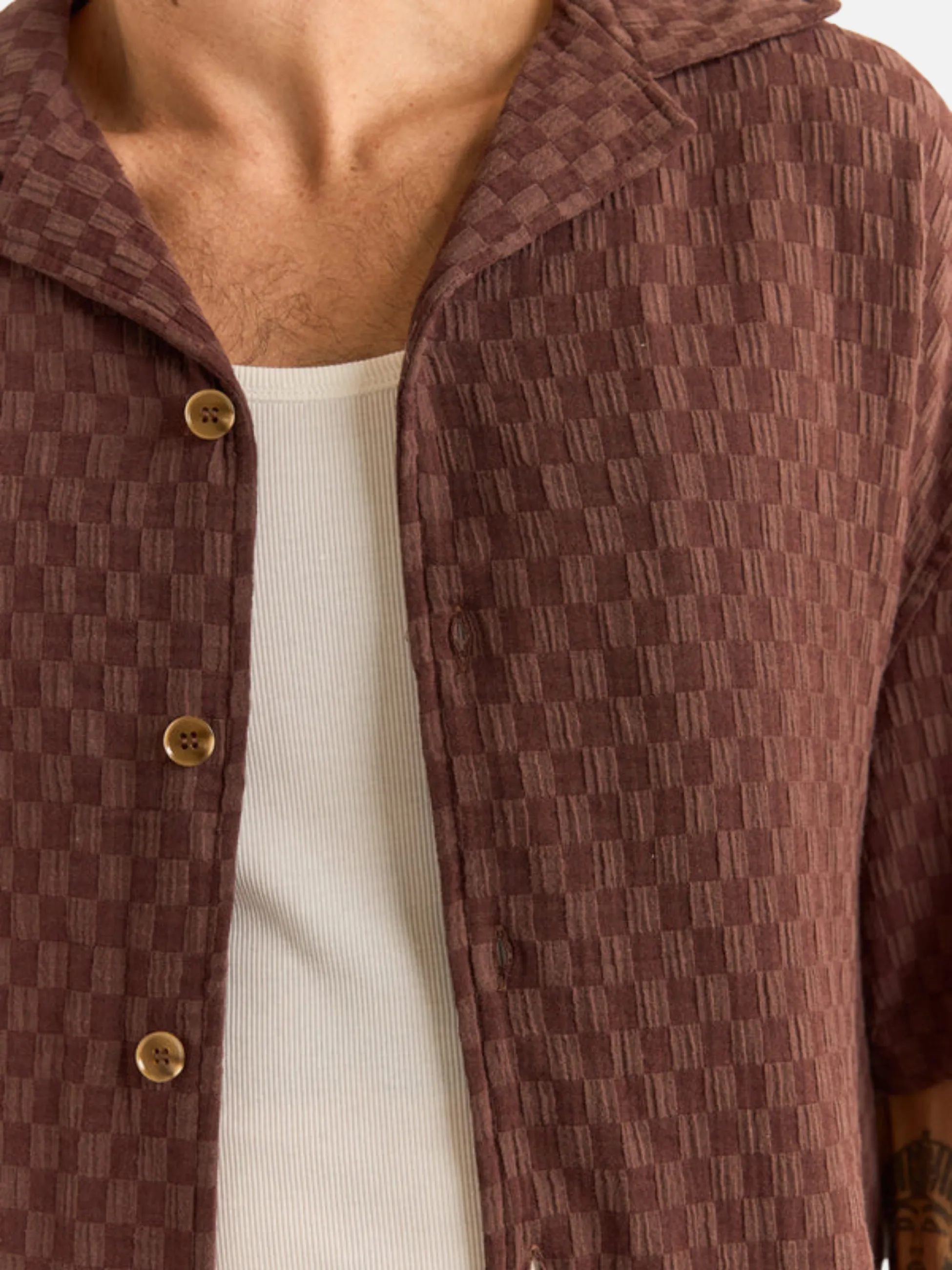 Rhythm Relaxed Textured SS Shirt - Chocolate