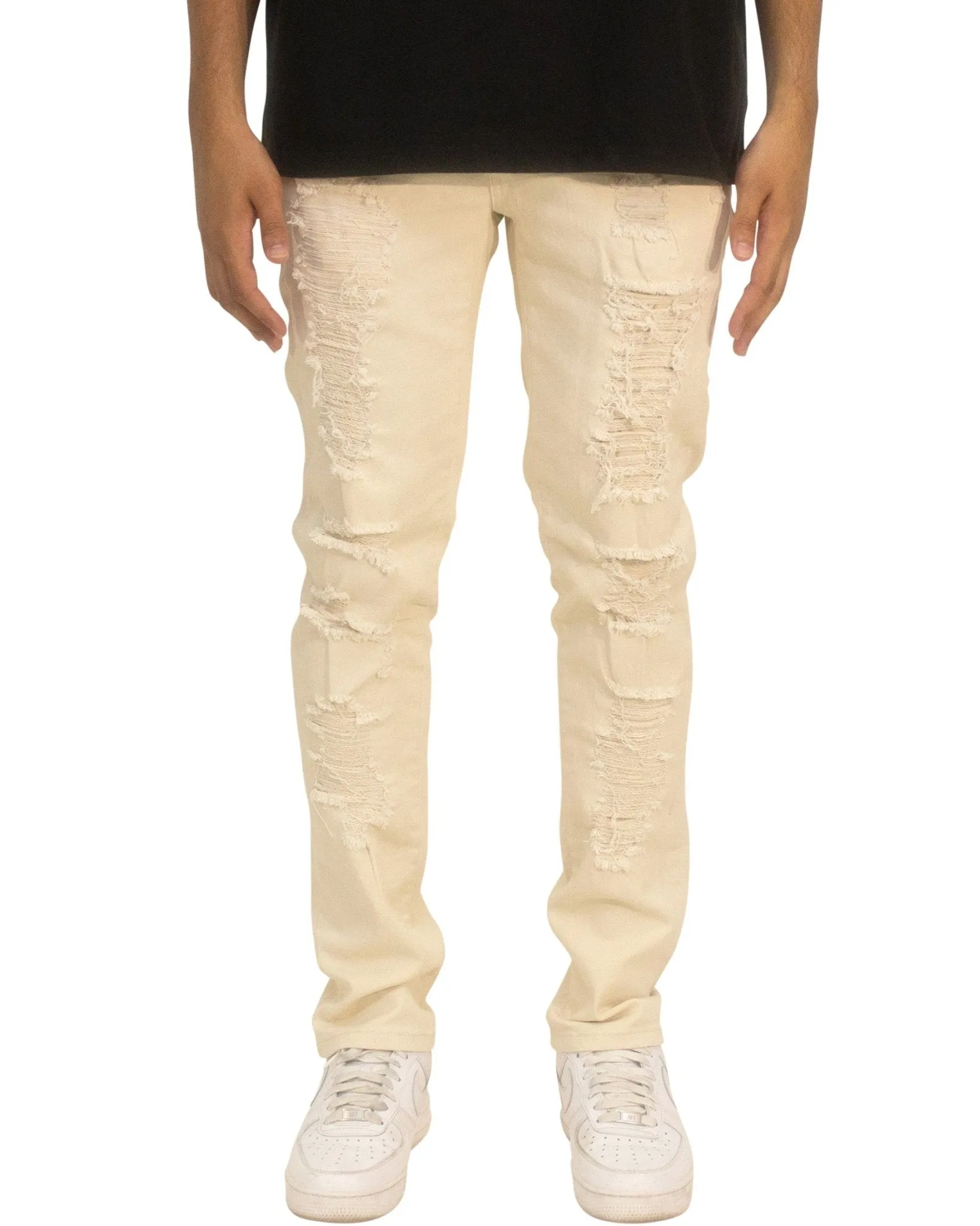 Rip & Repair Twill Skinny Pants – Distressed Look with Streetwear Edge