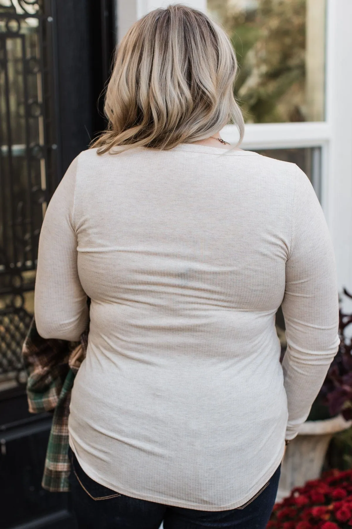 Rise To The Top Knit Henley Top- Oatmeal