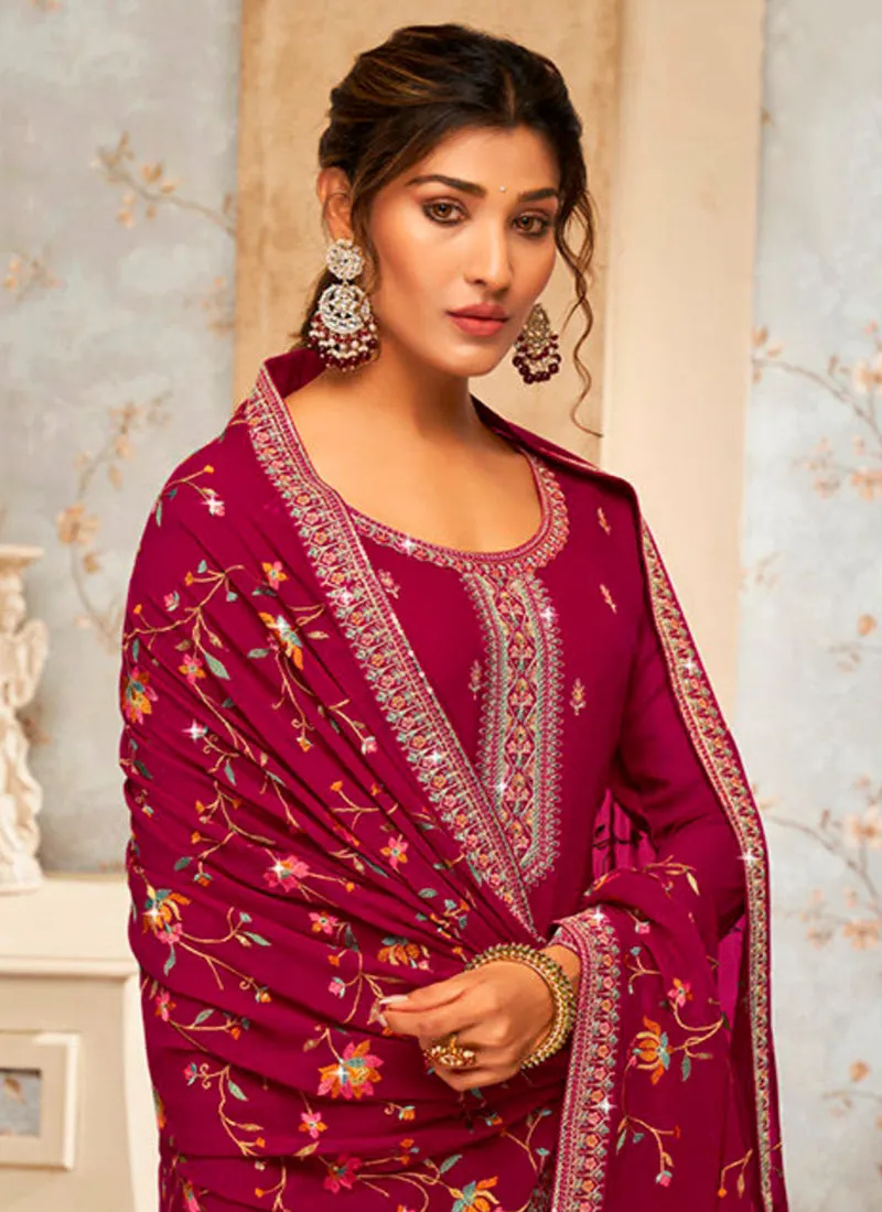Rouge Red Multi Embroidery Traditional Palazzo Suit