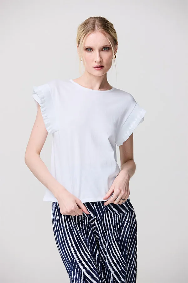 RUFFLED ROUND NECK WHITE T-SHIRT