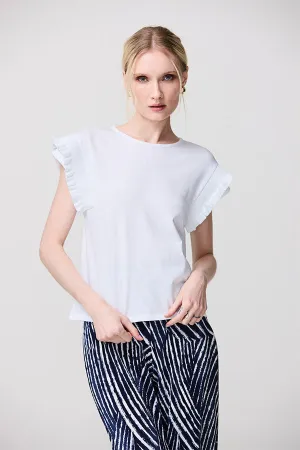RUFFLED ROUND NECK WHITE T-SHIRT