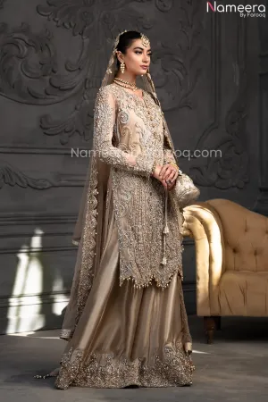 Rust Gold Bridal Sharara Suits With Long Kameez #BN1032