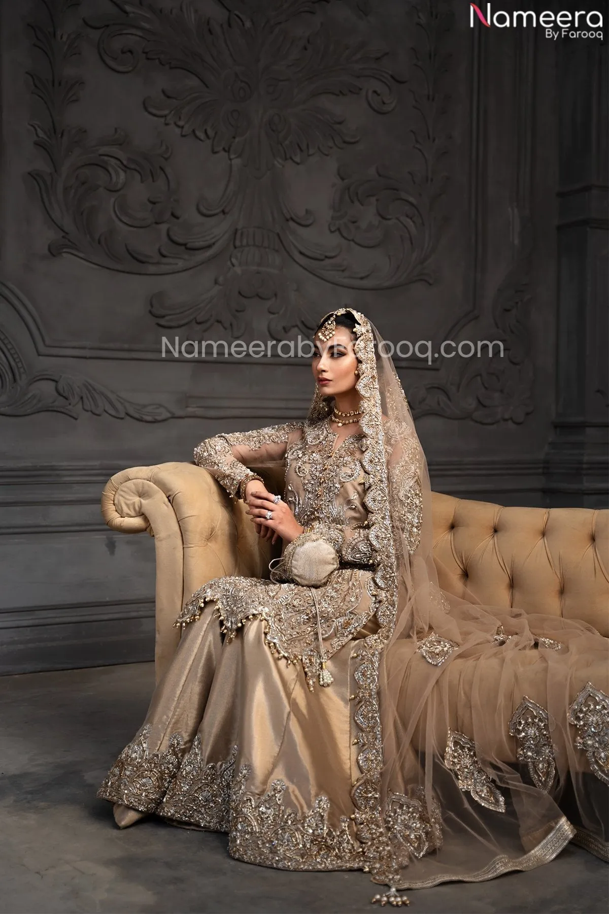 Rust Gold Bridal Sharara Suits With Long Kameez #BN1032