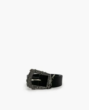 Saint Laurent Monogram Black Leather Belt SHW