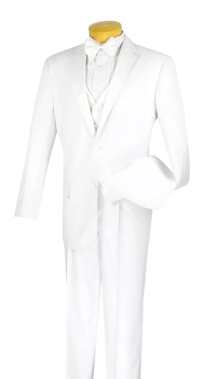 Santorini Collection - Regular Fit White Tuxedo 4 Piece with Vest and Bow Tie