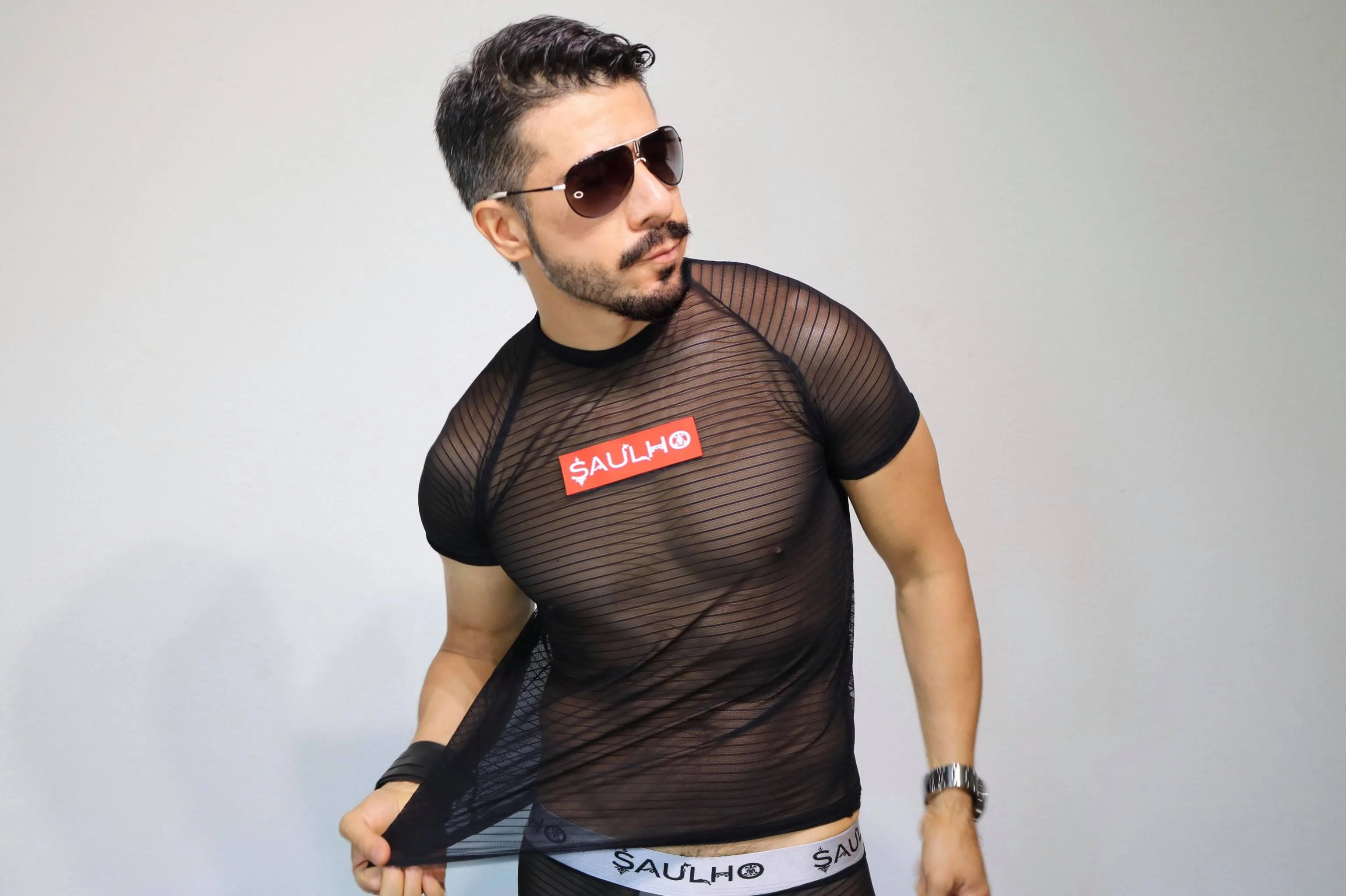 Saulho Sexy Black Mesh Short Sleeve T-Shirt