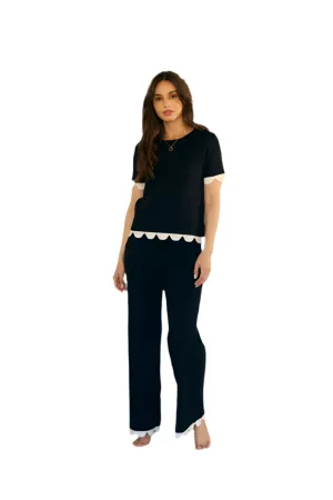Scalloped black sweater set