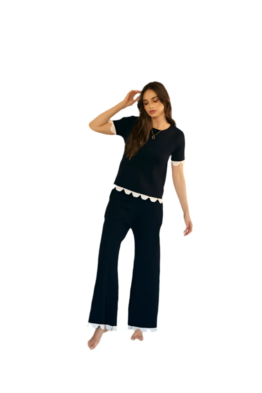 Scalloped black sweater set