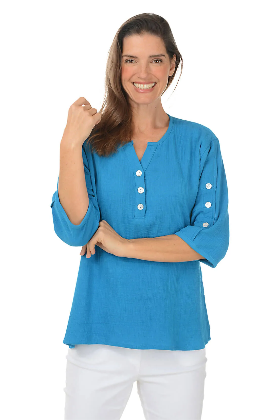 Shawn Pleated Button Sleeve Blouse