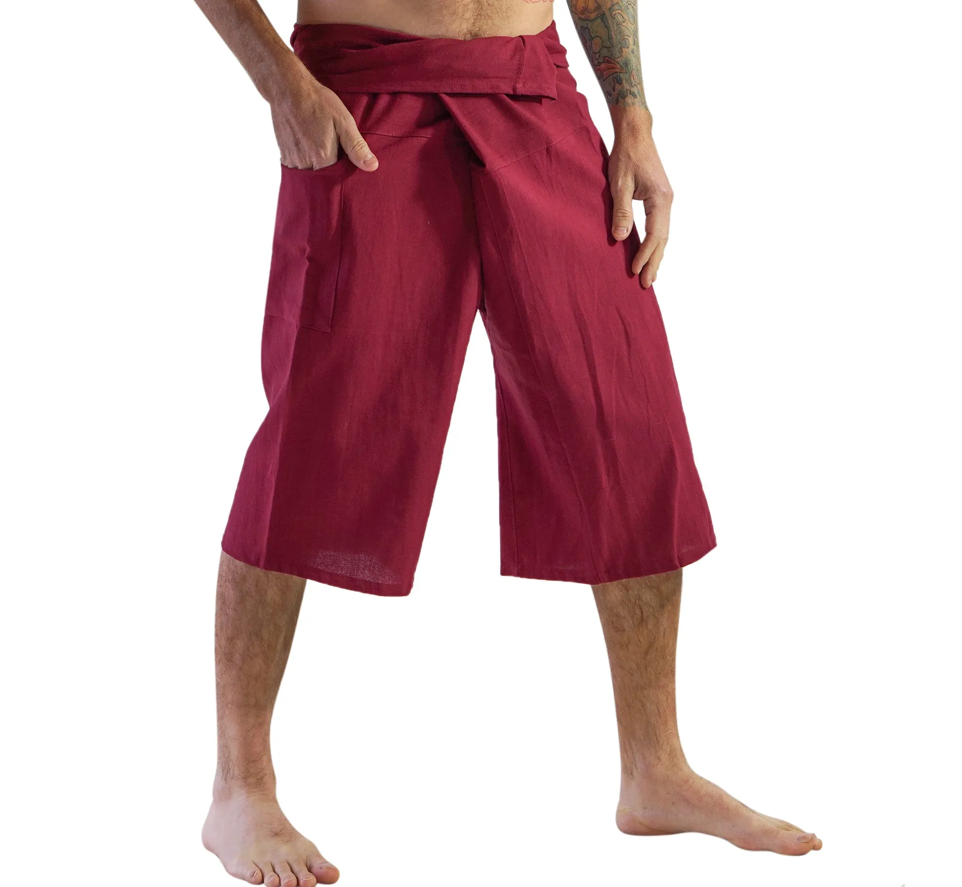 'Short Thai Fisherman Pants' -  Burgundy Red