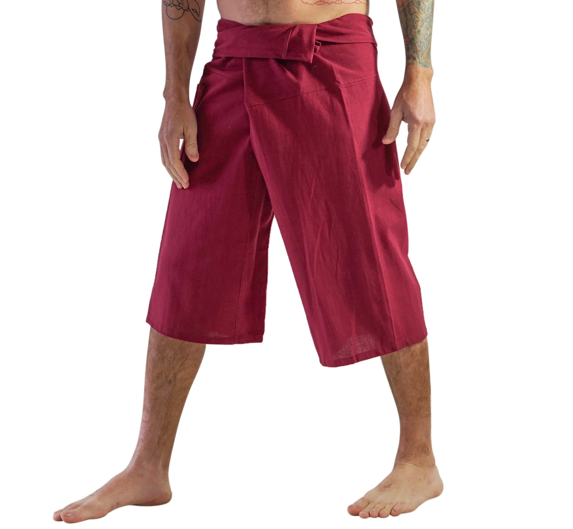 'Short Thai Fisherman Pants' -  Burgundy Red
