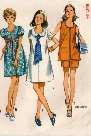 Simplicity 8855 Womens Maternity Dress Tunic Shorts & Pants 1970s Vintage Sewing Pattern Size 12 Bust 34 Inches